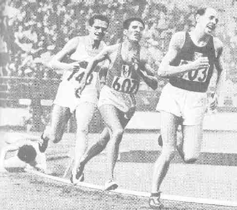 Finale du 5000 m des JO de 1952 (Zatopek - Mimou - Shade,  terre Chataway)
